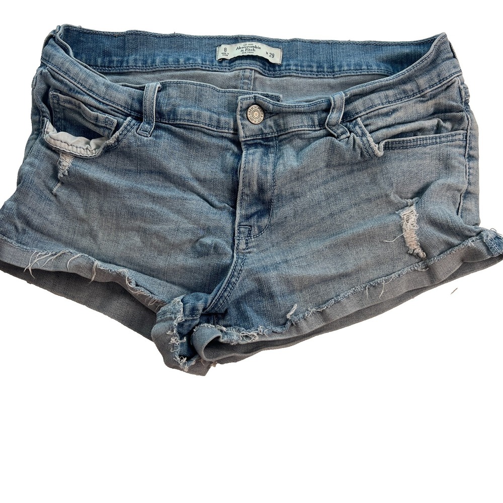 Abercrombie & Fitch Women's Booty Shorts Sz 8 Blue Distressed W29 L3.5 Short